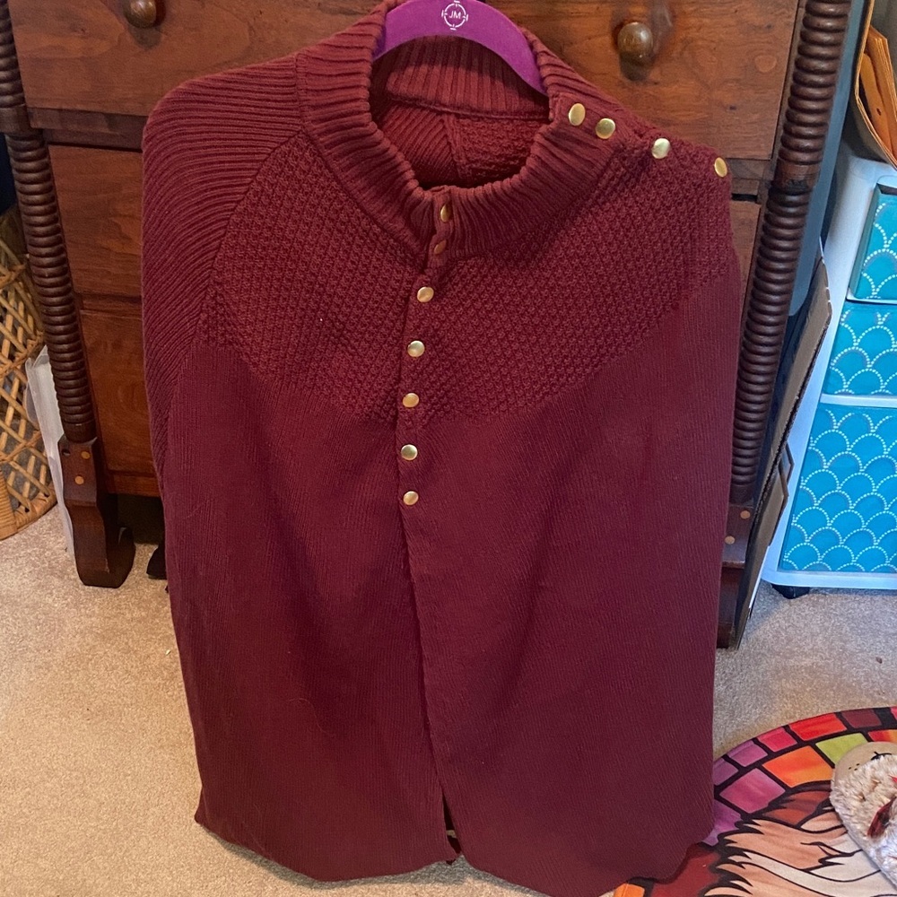 G.I.L.I. Burgundy Sweater Poncho with Gold Buttons